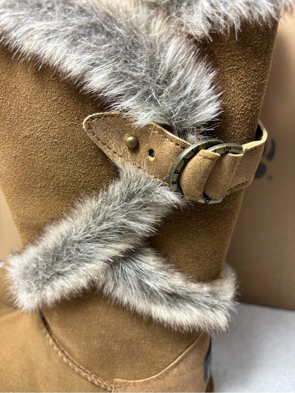 BearPaw Chestnut Suede Faux Fur Trim‎ Tall Boots Size 5